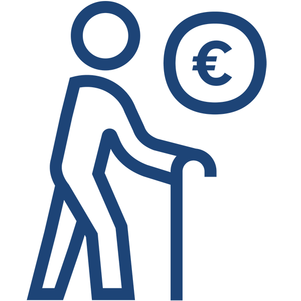 Eine stilisierte Person mit einem Stock steht neben einem Euro-Symbol.