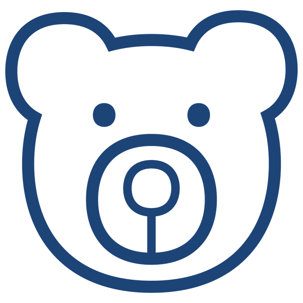 A stylised bear head icon in dark blue on a light background.