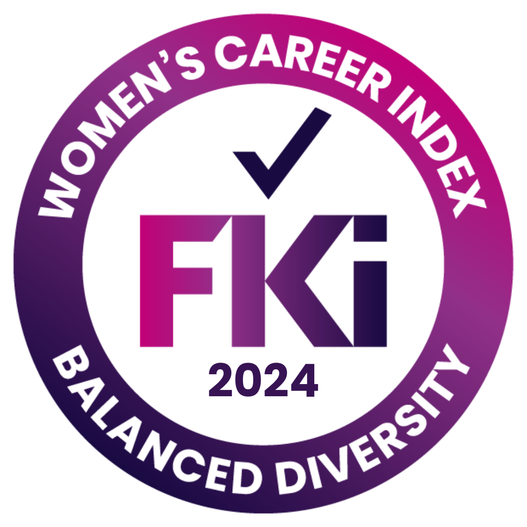 Das Bild zeigt das Logo des Women's Career Index 2024 mit dem Text „Balanced Diversity“ und einem Häkchen.