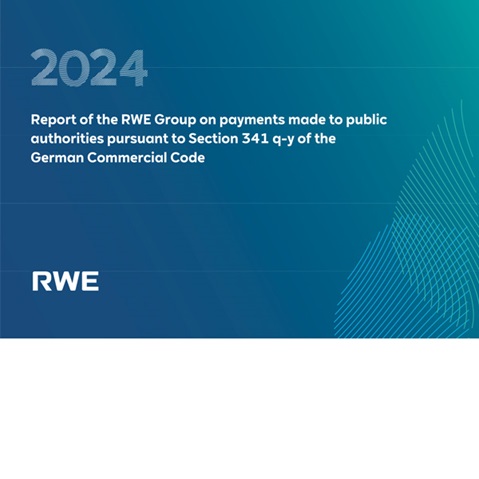 The image displays a report cover for RWE Group for the year 2024, detailing payments to public authorities as per German law.