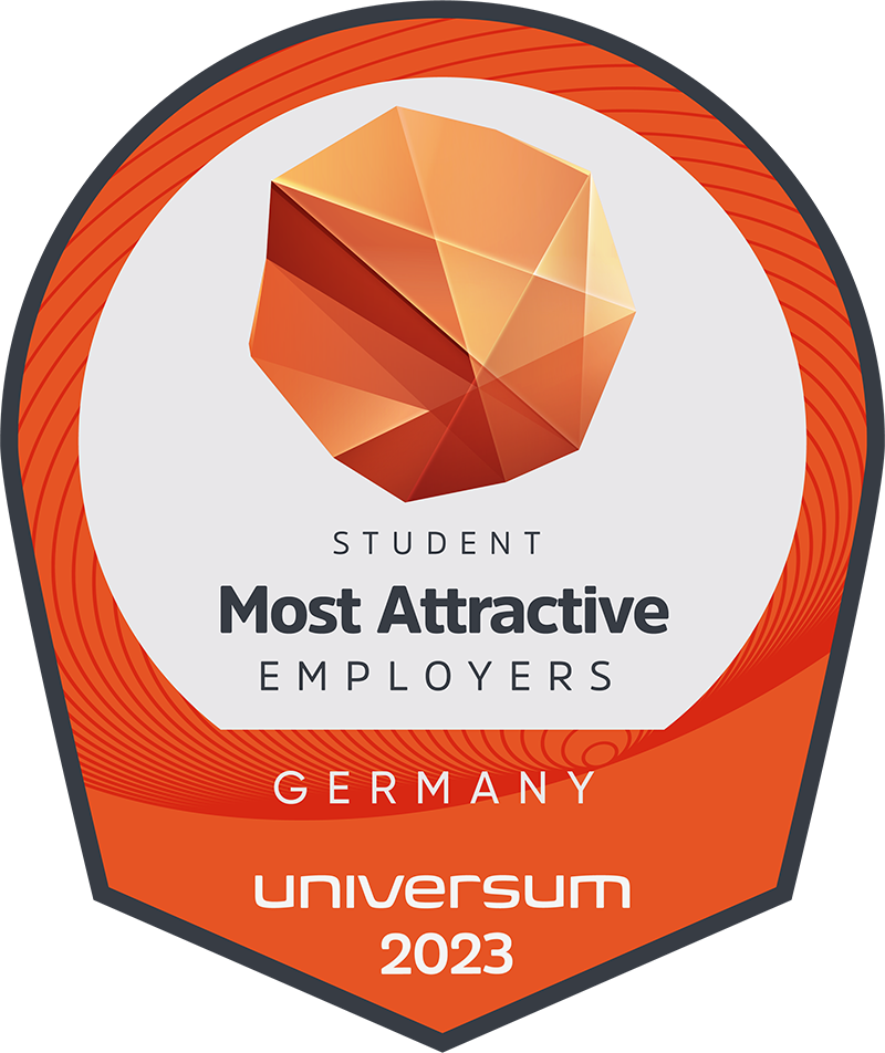 Award for the most attractive employers in Germany 2023, presented by Universum, featuring a geometric logo.