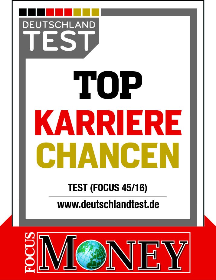 Das Bild zeigt ein Logo für Deutschland Test mit dem Text 'TOP KARRIERE CHANCEN'.