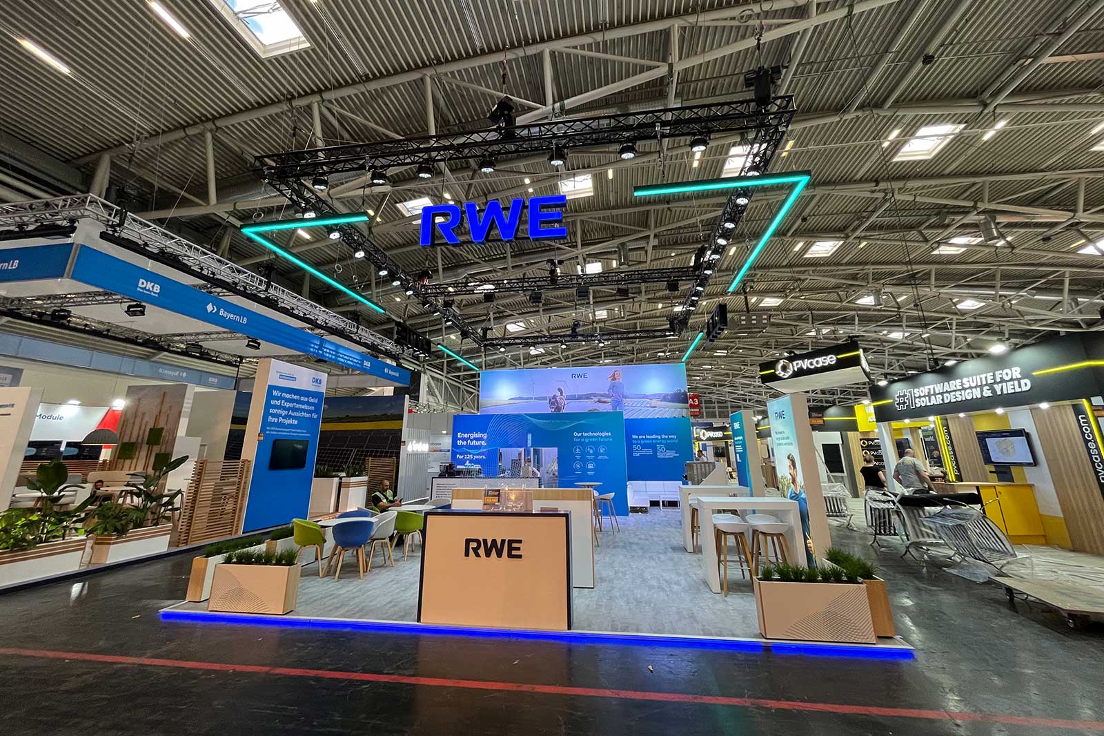 An RWE exhibition stand from the front.