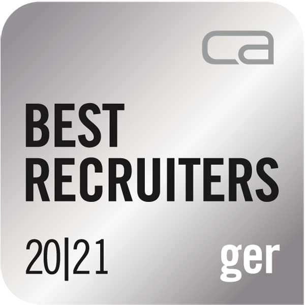 Abzeichen für die besten Recruiter 2020/21 in Deutschland. Enthält den Schriftzug 'BEST RECRUITERS'.