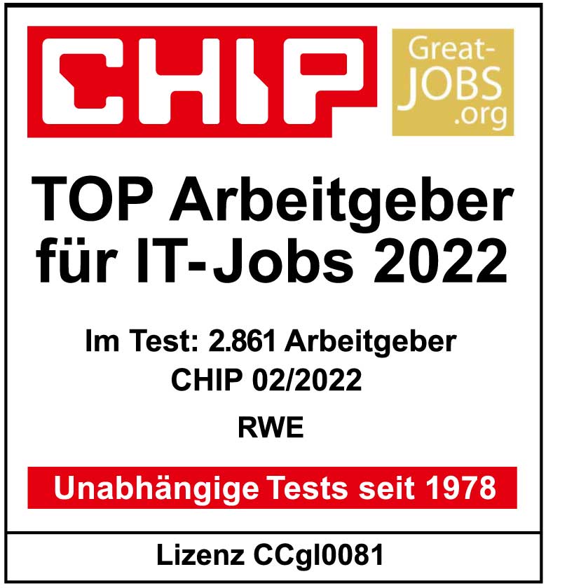 Das Bild zeigt eine Auszeichnung von CHIP für die besten IT-Arbeitgeber 2022, inklusive Testergebnisse und Lizenzinformation.