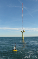 Metocean buoy in front of met-mast in the North Sea